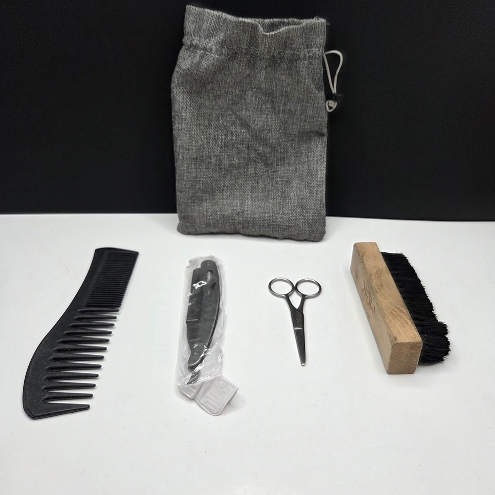Unbranded Beard Grooming Kit Straight Razor Scissors Brush Comb Set Silver Black